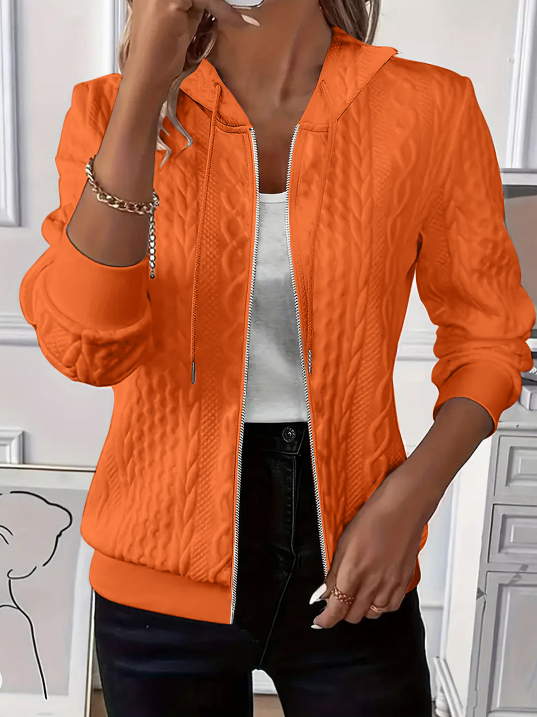 Damen Kapuzenjacke mit strukturierter Strickoptik und elastischen Bündchen Drune