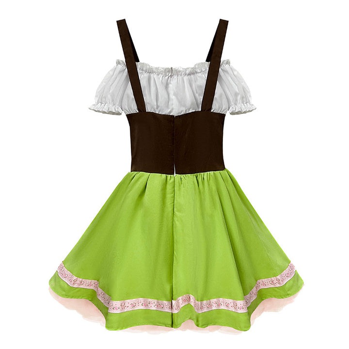 Damen nan verspieltes Trachtenkleid mit Carmen-Ausschnitt, Korsagen-Optik, Trägern und rüschiger Schürze Drune