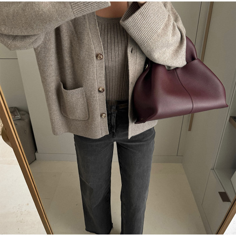 Damen weicher Cardigan mit Taschen und Knopfleiste Drune
