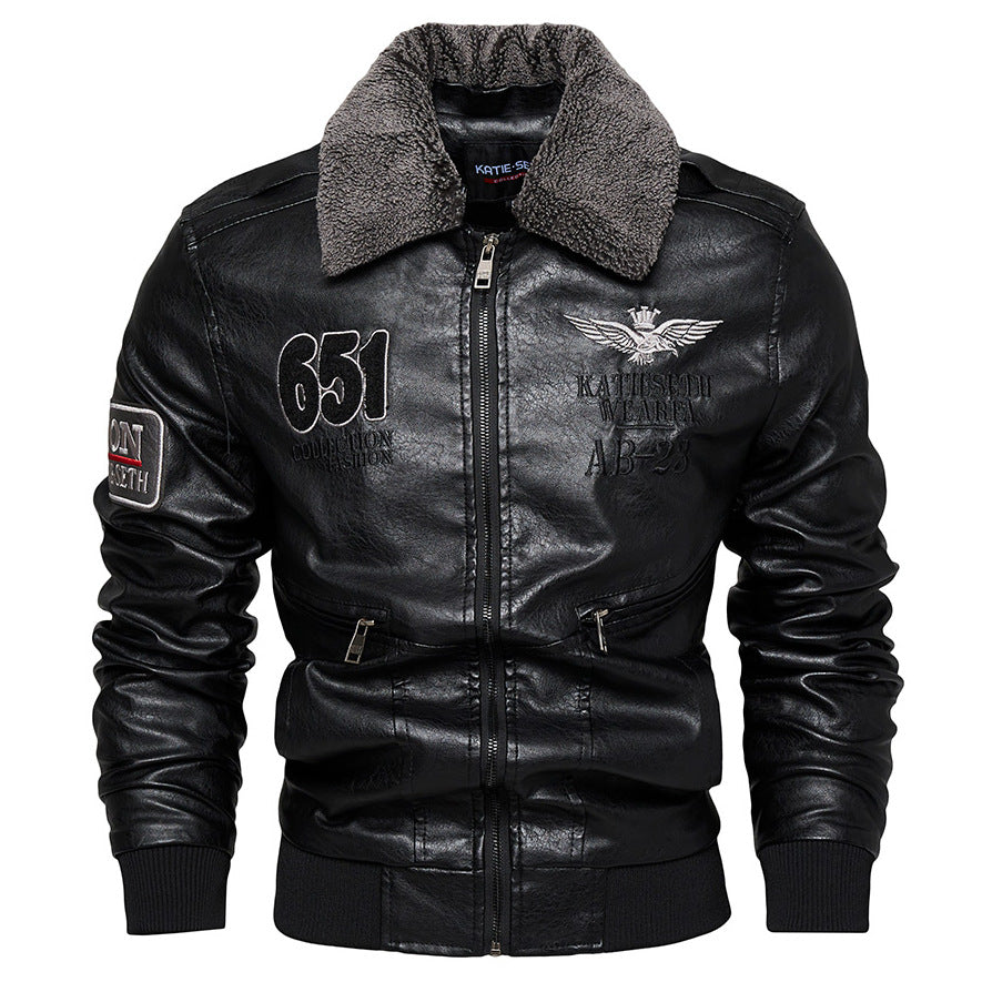 Herren Robuste Lederjacke mit abnehmbarem Teddykragen Drune