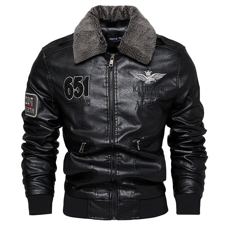 Herren Robuste Lederjacke mit abnehmbarem Teddykragen Drune