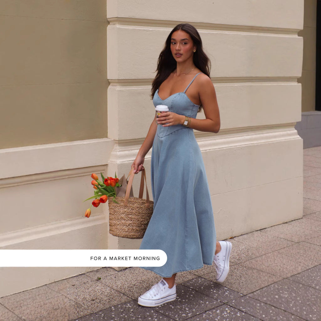 Damen Midikleid mit schmalen Trägern und taillierter Silhouette Drune