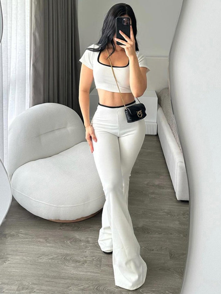 Damen sportliches Zweiteiler-Set mit weitem Bein und kurzem Oberteil Drune