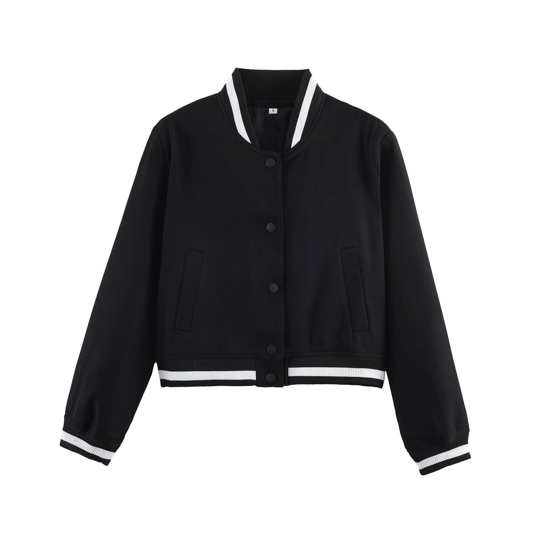Damen Cropped-Boxy-Bomberjacke mit Rippbündchen und Druckknopfleiste Drune