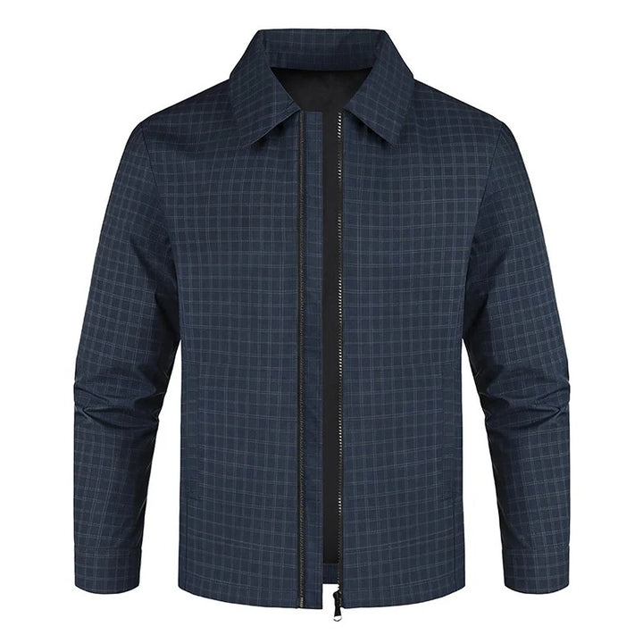 Herren Leichtes kariertes Overshirt-Jackett mit verdecktem Zwei-Wege-Reißverschluss und Hemdkragen Drune
