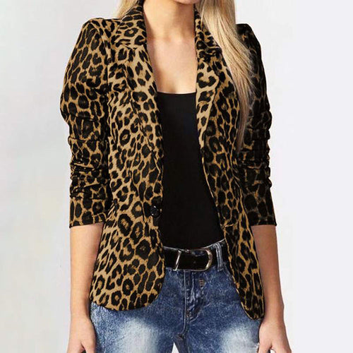 Damen Elegante Leopard-Muster Blazerjacke mit tailliertem Schnitt Drune