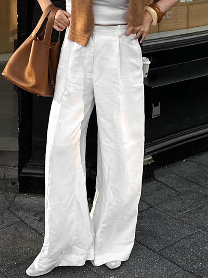 Damen leichte, lässige Palazzo-Hose mit hohem Bund und schwingendem Schnitt Drune