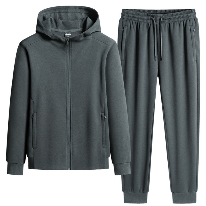 Herren zweiteiliges Kapuzen‑Trainingsset aus French‑Terry mit Reißverschlussjacke & konischer Jogginghose Drune