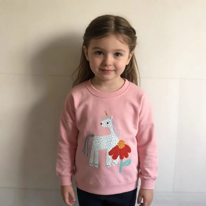 Mädchen Sweatshirt mit niedlichem Einhorn- und Blumen-Design Drune