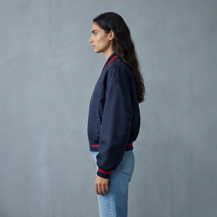 Damen Kurz geschnittene Oversize Bomberjacke mit voluminösen Ärmeln und Rippenbündchen Drune