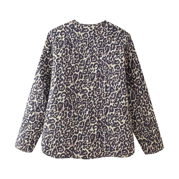 Damen nan gesteppte Oversize-Steppjacke mit Leo‑Alloverprint, durchgehendem Reißverschluss und aufgesetzten Taschen Drune