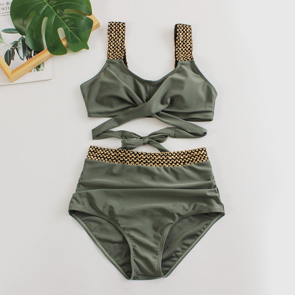 Damen Hochtailliertes Bikini-Set mit stilvollem Wickel-Oberteil Drune