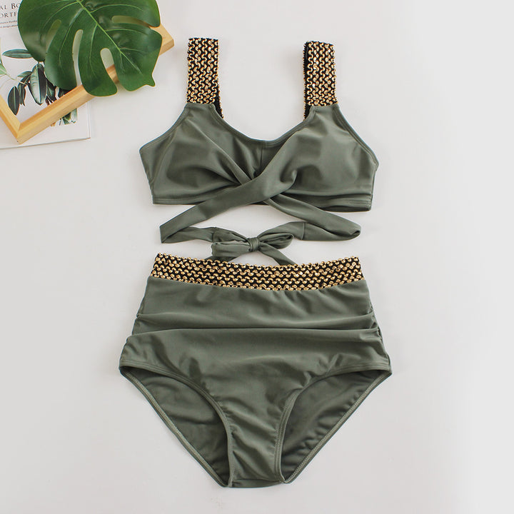 Damen Hochtailliertes Bikini-Set mit stilvollem Wickel-Oberteil Drune