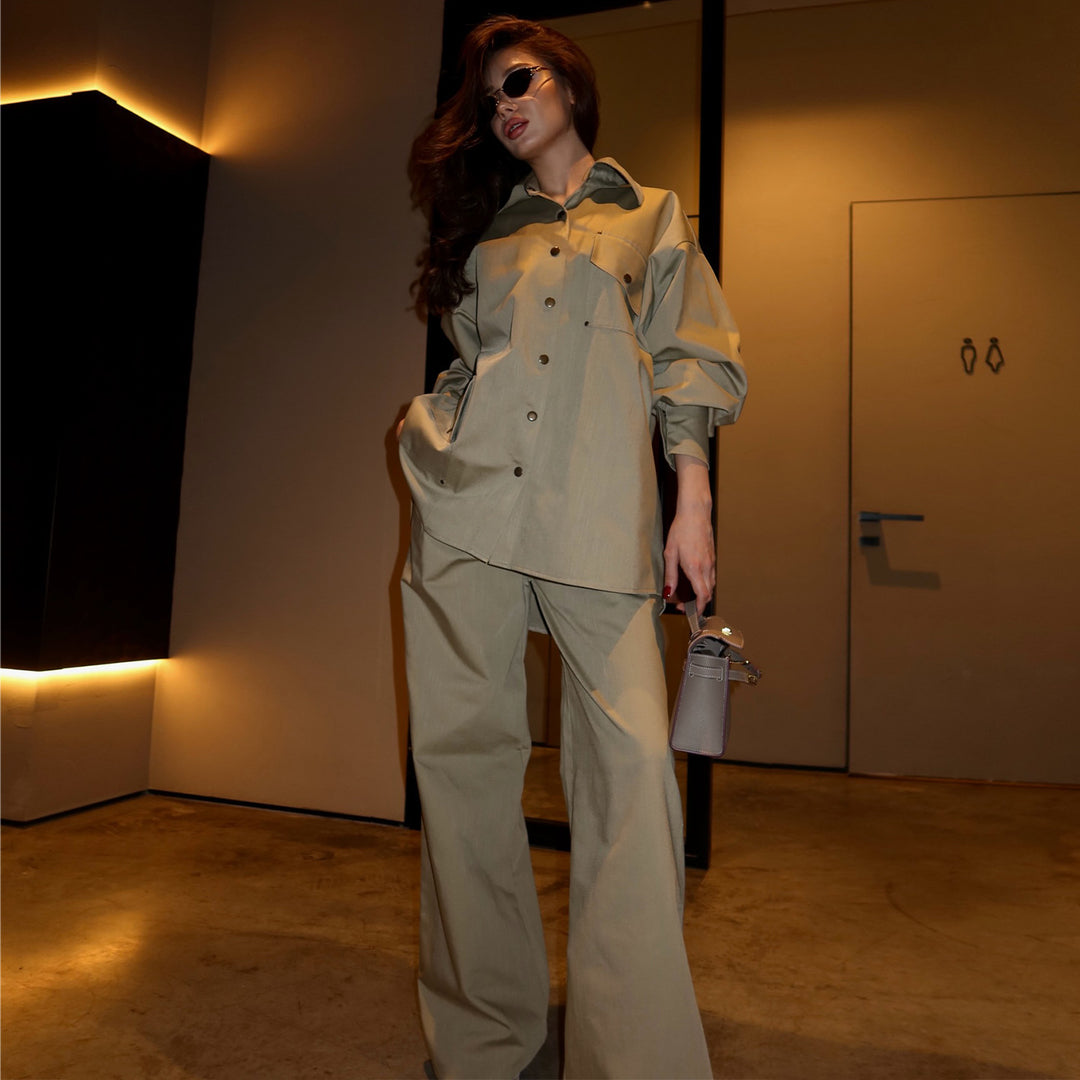 Damen Oversized Hemdblusenanzug mit modischem Schnitt und Druckknöpfen Drune