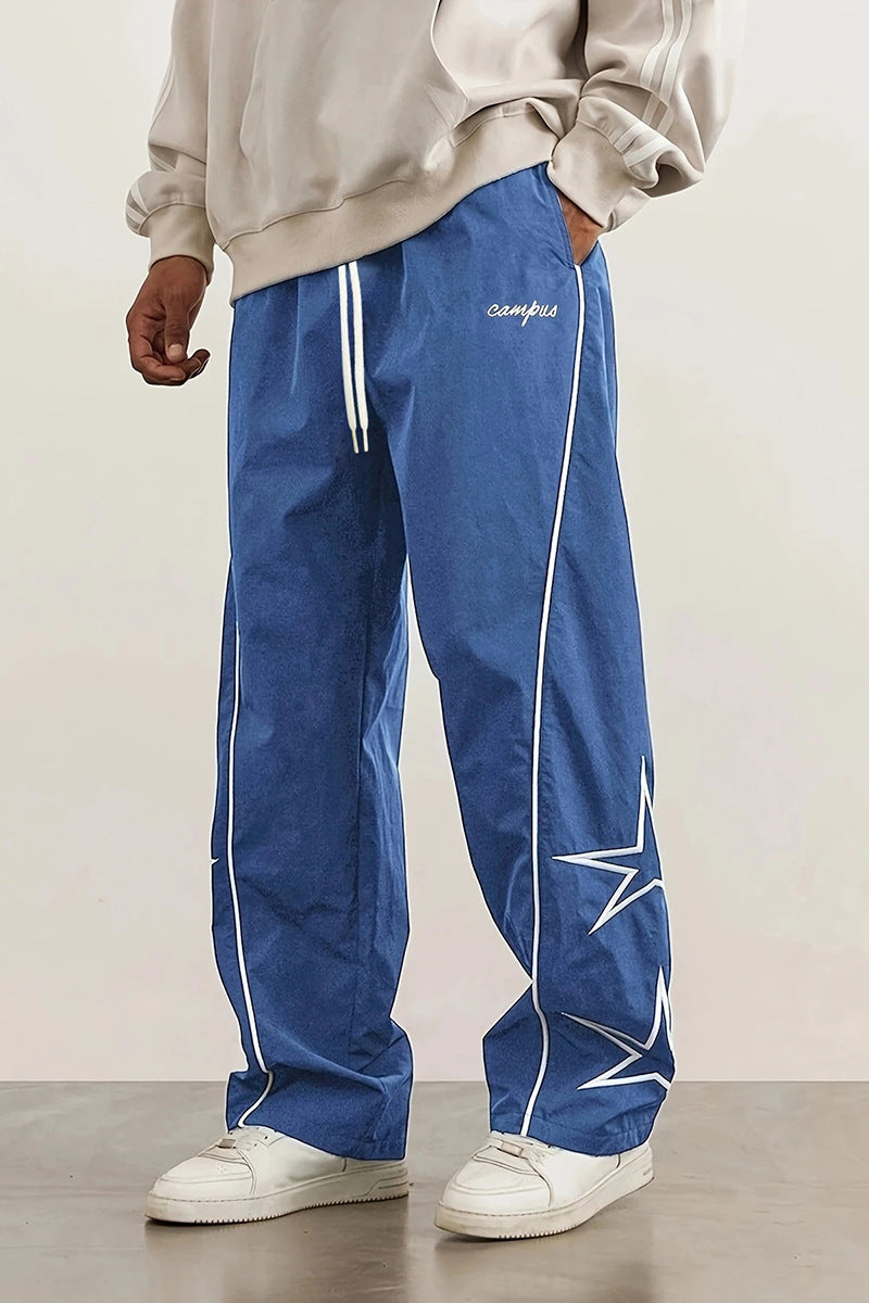 Herren Weite Trackpants mit Kontrastpaspel, Kordelzug und Sternapplikation Drune