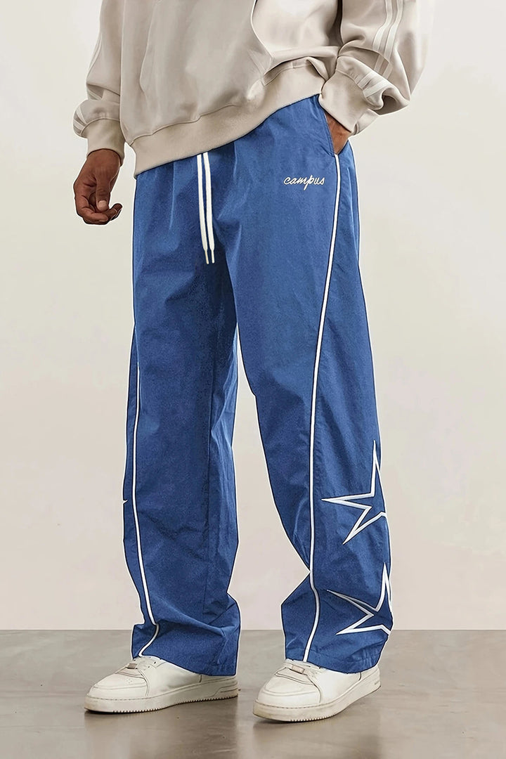 Herren Weite Trackpants mit Kontrastpaspel, Kordelzug und Sternapplikation Drune