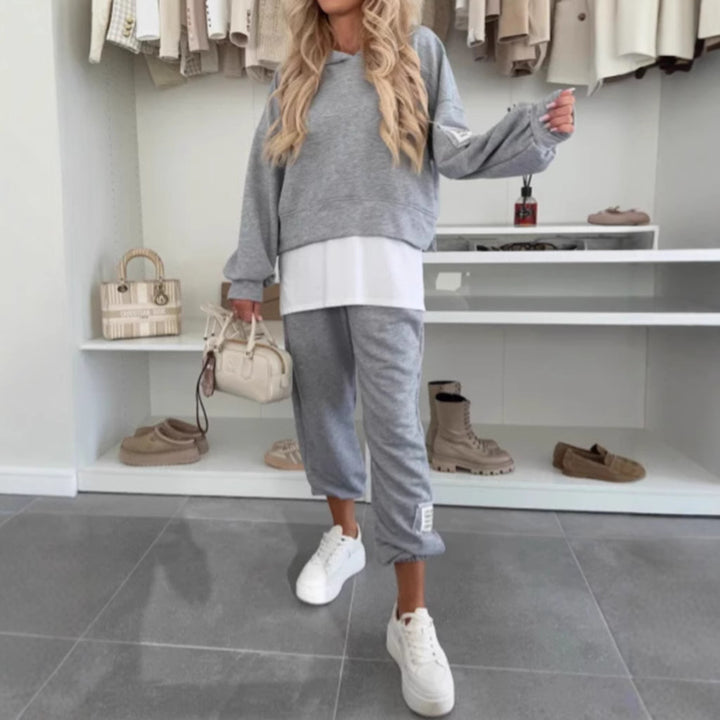 Damen nan kuscheliges kurzes Kapuzensweatshirt und Jogginghose-Set aus weicher Baumwollmischung Drune