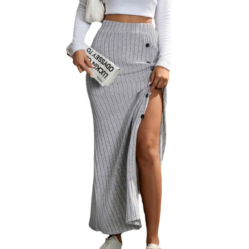 Damen Strickmaxirock mit seitlichen Knopfdetails und hohem Bund Drune