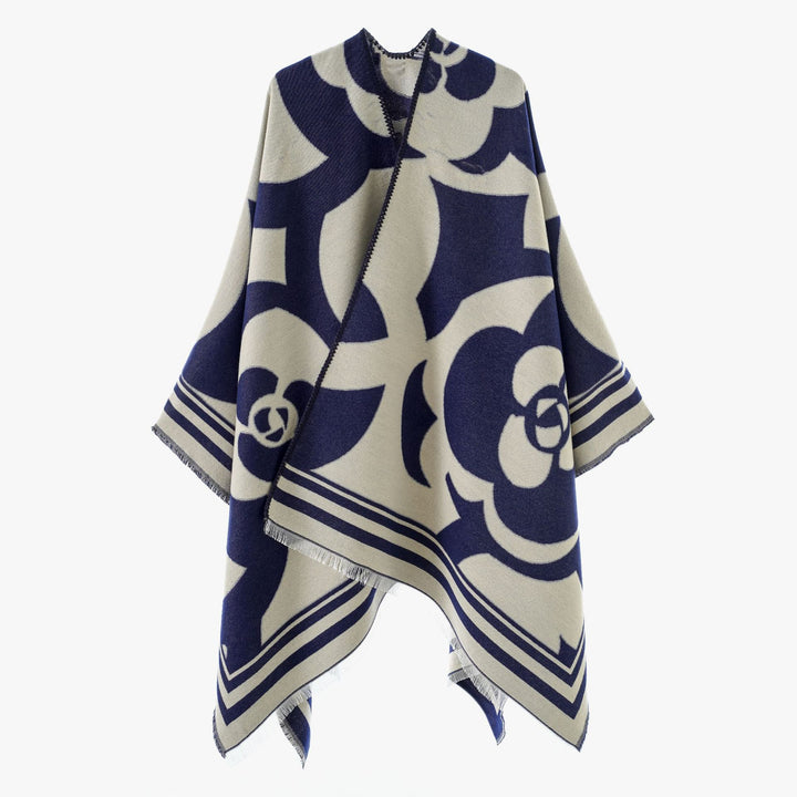 Damen Jacquard-Überwurf im Oversize-Cape-Stil mit großflächigem Muster Drune