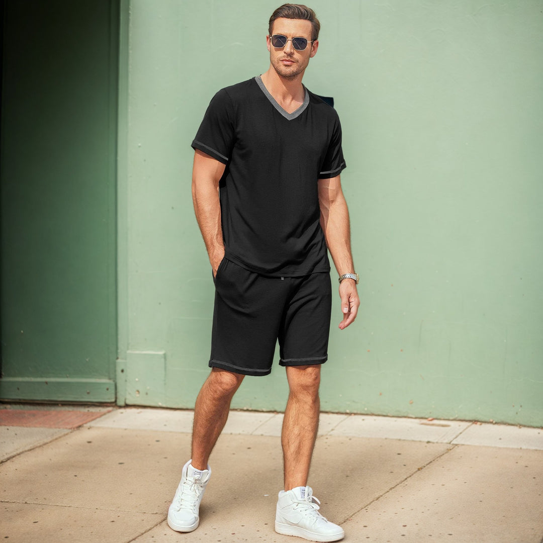 Herren lässiges Freizeit-Set aus atmungsaktivem Material mit modernem V-Ausschnitt Drune