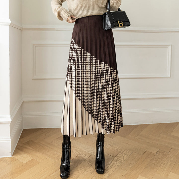 Damen Plissierter Maxirock mit geometrischem Muster Drune