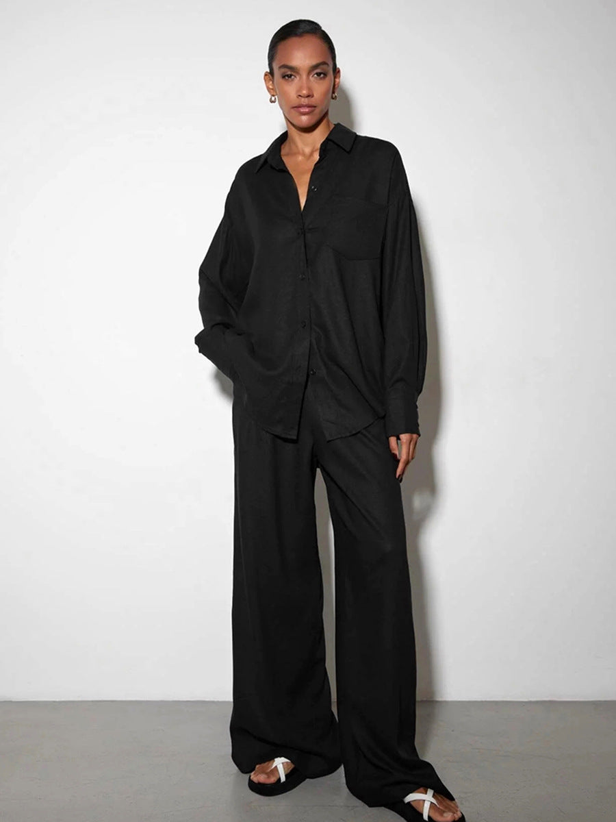Damen Elegantes Set aus locker sitzender Blusenjacke und weiten Hosen Drune