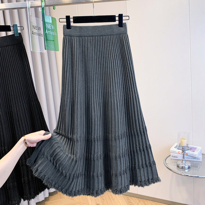 Damen Plissierter Maxirock mit Fransen Drune