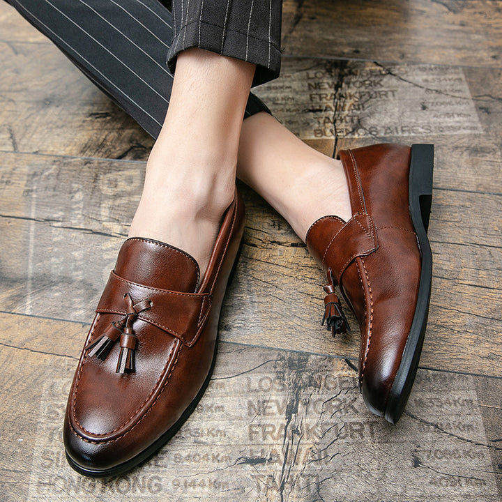 Herren klassische Tassel-Lederloafer mit Mokassinnaht, gepolsterter Komfortinnensohle und rutschfester Gummilaufsohle Drune