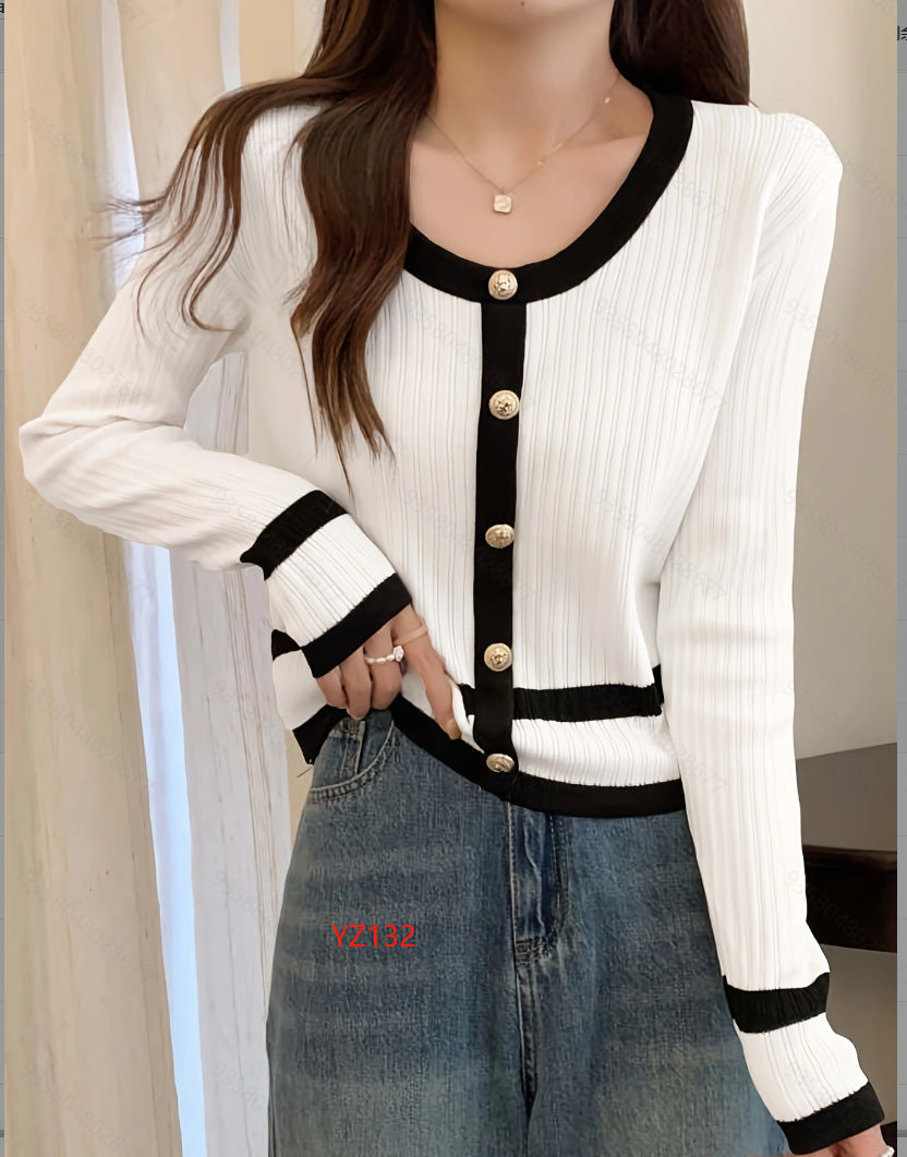 Damen figurbetontes Strickoberteil mit eleganten Knopfdetails Drune