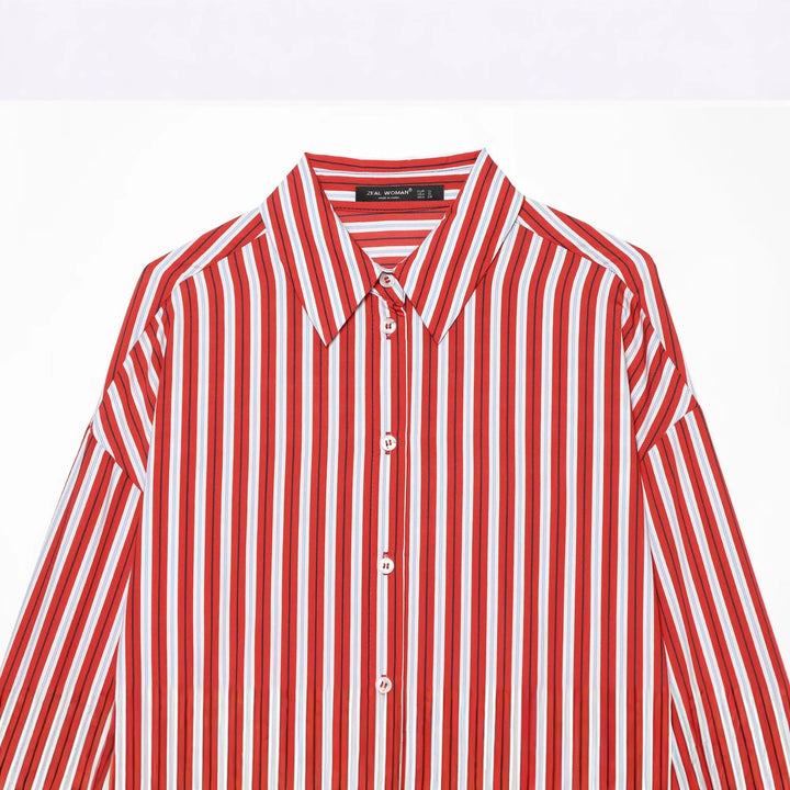Damen Oversize-Hemdbluse mit Tropfenärmel, Kentkragen und durchgehender Knopfleiste Drune