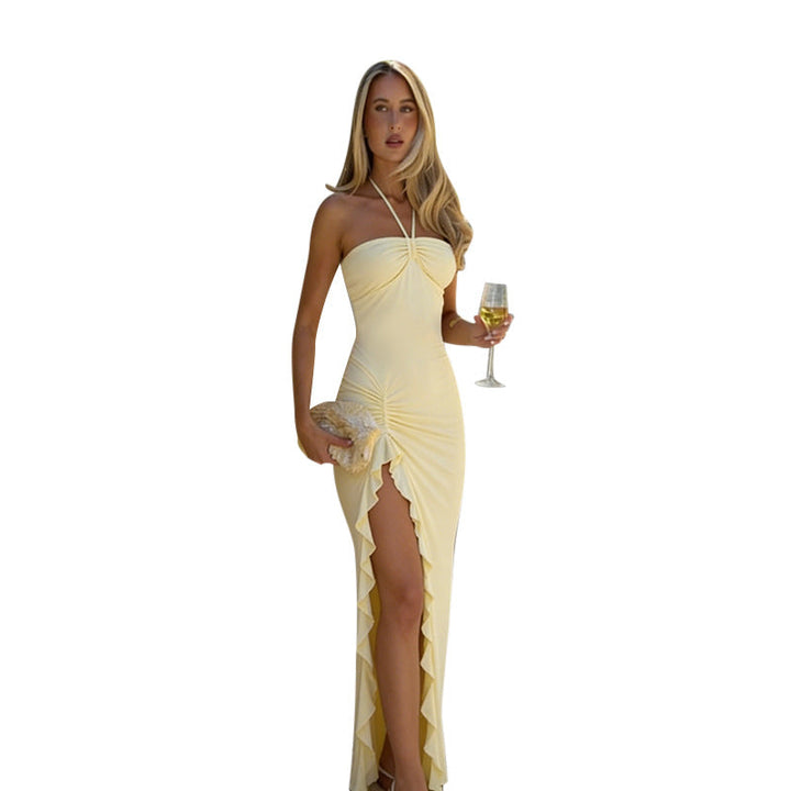 Damen Elegantes Maxikleid mit Rüschen-Design und Halterträgern Drune