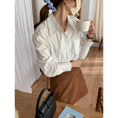 Damen klassische Bluse mit feinen Falten Drune