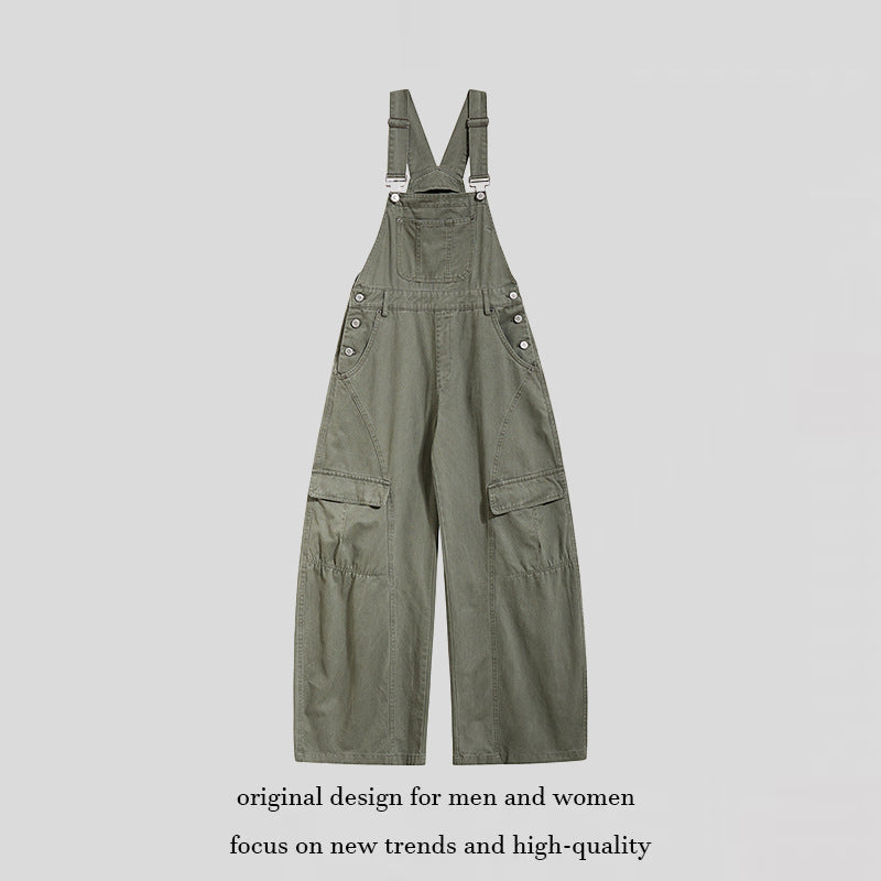 Damen weite Cargo-Latzhose mit verstellbaren Trägern und Multi-Taschen Drune