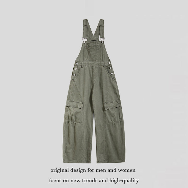 Damen weite Cargo-Latzhose mit verstellbaren Trägern und Multi-Taschen Drune