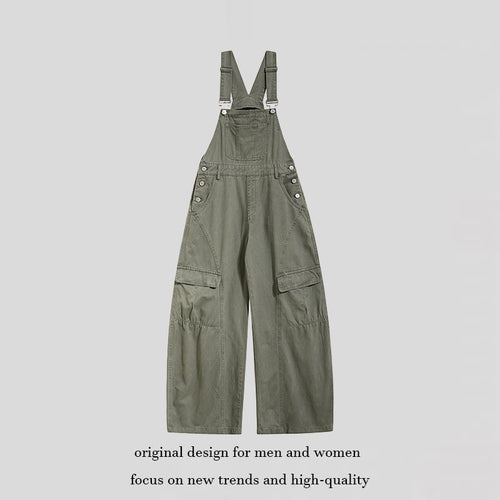 Damen weite Cargo-Latzhose mit verstellbaren Trägern und Multi-Taschen Drune