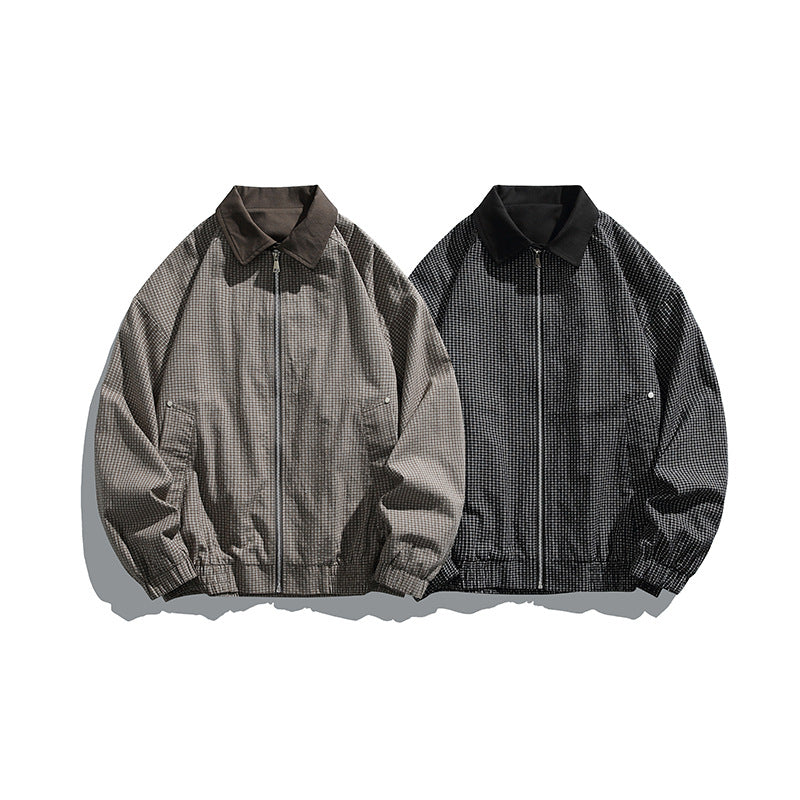 Herren Karierte Oversize-Hemdjacke im Coach-Stil mit Cordkragen Drune