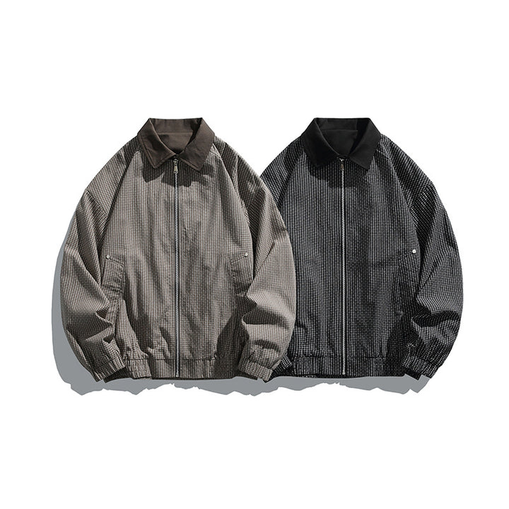 Herren Karierte Oversize-Hemdjacke im Coach-Stil mit Cordkragen Drune