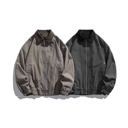 Herren Karierte Oversize-Hemdjacke im Coach-Stil mit Cordkragen Drune