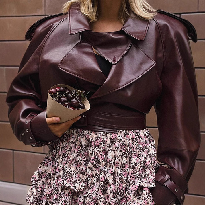 Damen Kunstlederjacke im Oversized-Design mit Riemen und neuen Details Drune