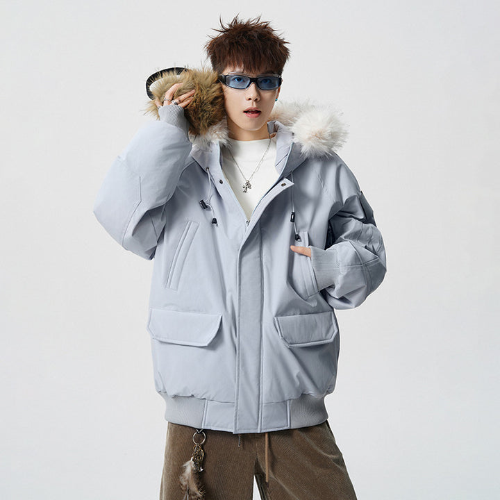 Herren Wattierter Oversize-Parka mit Kunstfellkapuze und Utility-Taschen Drune