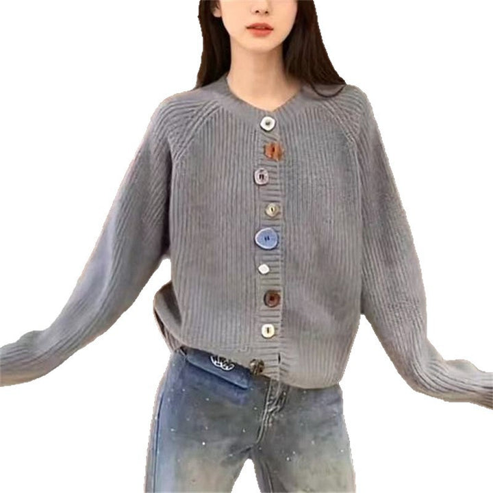 Damen Strickcardigan mit bunten Knopfdetails und strukturiertem Material Drune