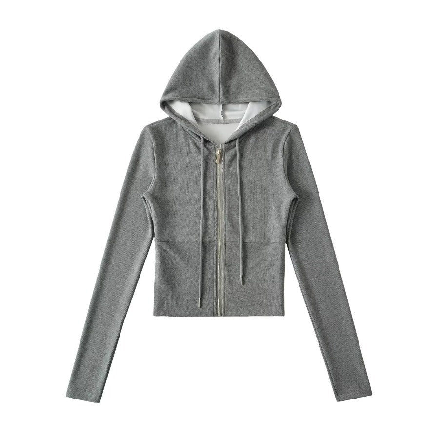 Damen Crop-Hoodie mit praktischem Reißverschluss und sportlichem Design Drune