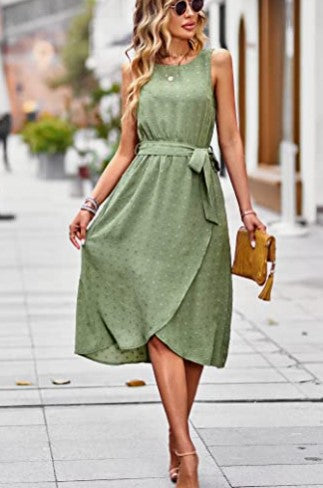 Damen Wickelkleid mit glänzenden Punkten und Taillengürtel Drune