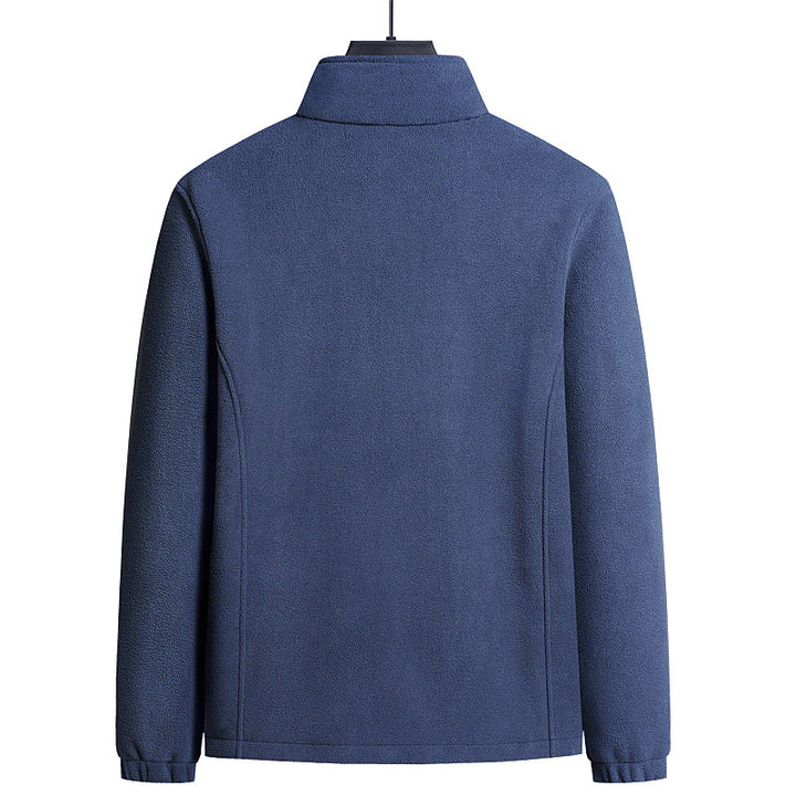 Herren minimalistischer Microfleece-Cardigan mit Stehkragen, Zwei-Wege-Reißverschluss und elastischen Bündchen Drune
