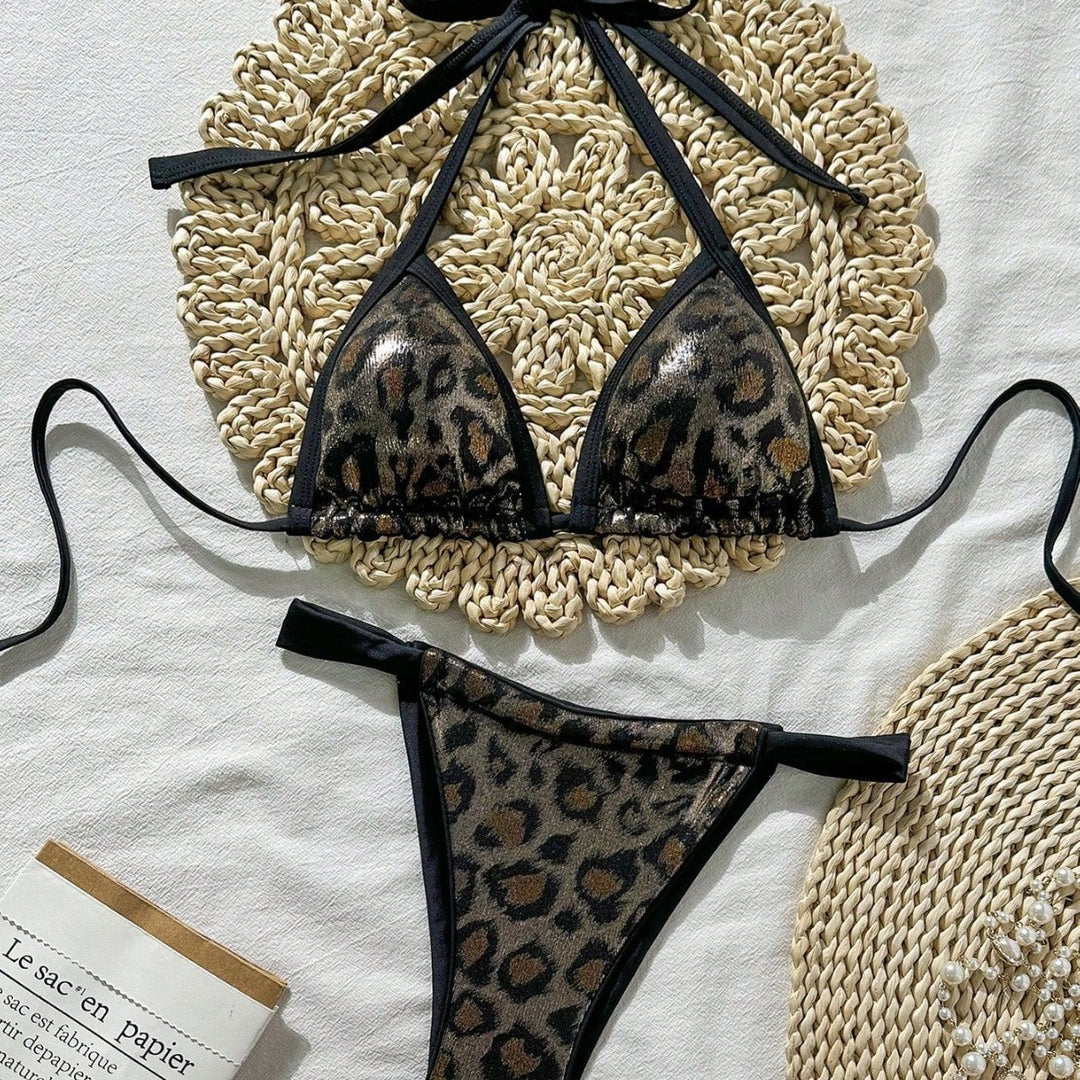 Damen Triangel-Bikini mit modischem Leo-Design und verstellbaren Trägern Drune