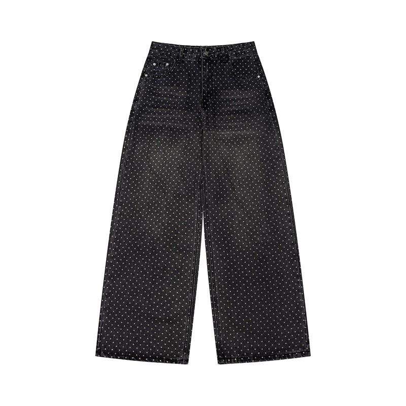 Damen High‑Waist Weite Denim‑Culotte mit Allover‑Punktmuster Drune