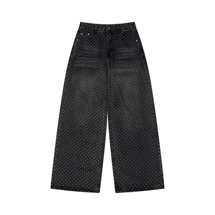 Damen High‑Waist Weite Denim‑Culotte mit Allover‑Punktmuster Drune
