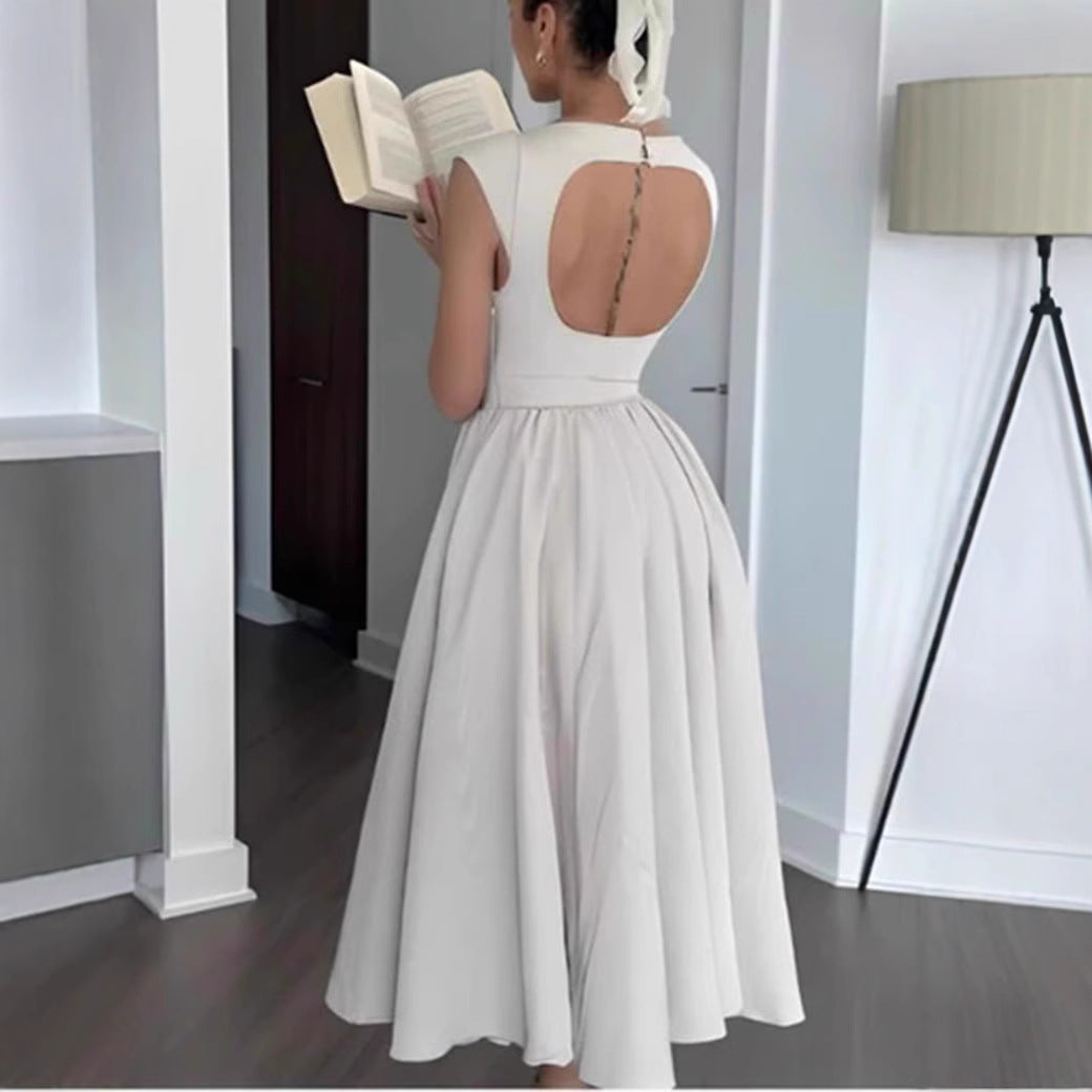 Damen A-Linien Maxikleid mit elegantem Rundhalsausschnitt und fließendem Rock Drune