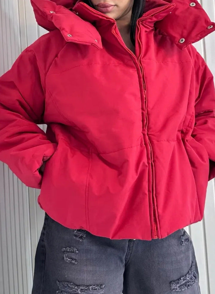 Steppjacke Damen modisch mit abnehmbarer Kapuze und Taschen