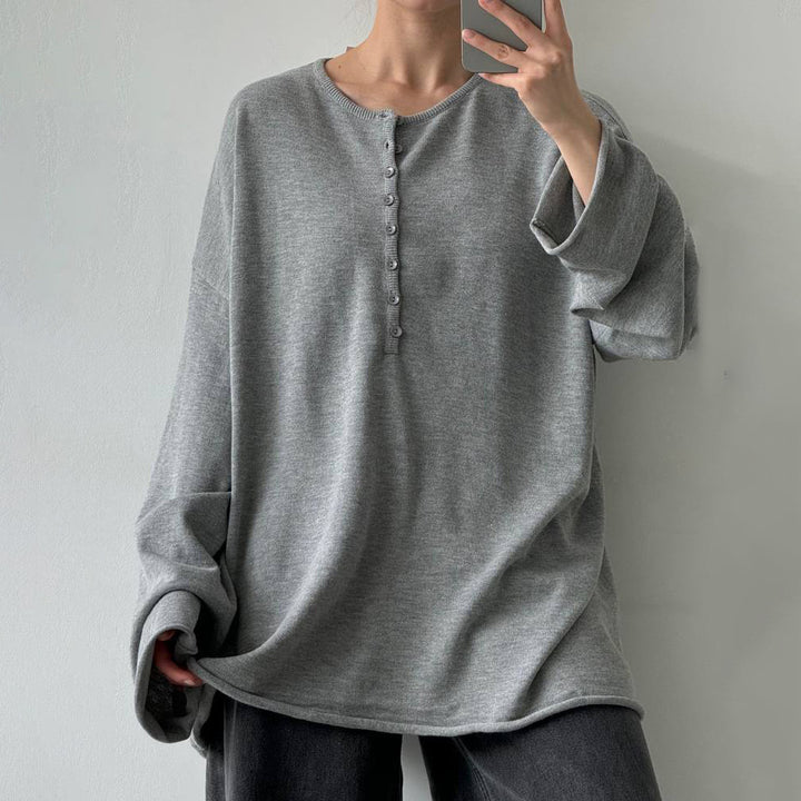 Damen Lässiger Strickpullover mit modernen Knopfdetails Drune